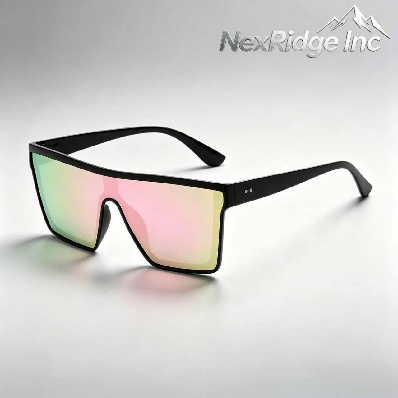 NexRidge Matte Black Flat Top Shield Sunglasses with Pink Mirrored Lenses