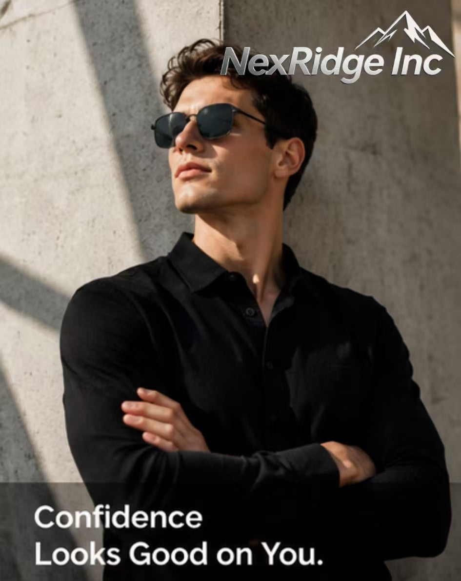 NexRidge 90s Retro Small Black Rectangular Metal Frame Sunglasses