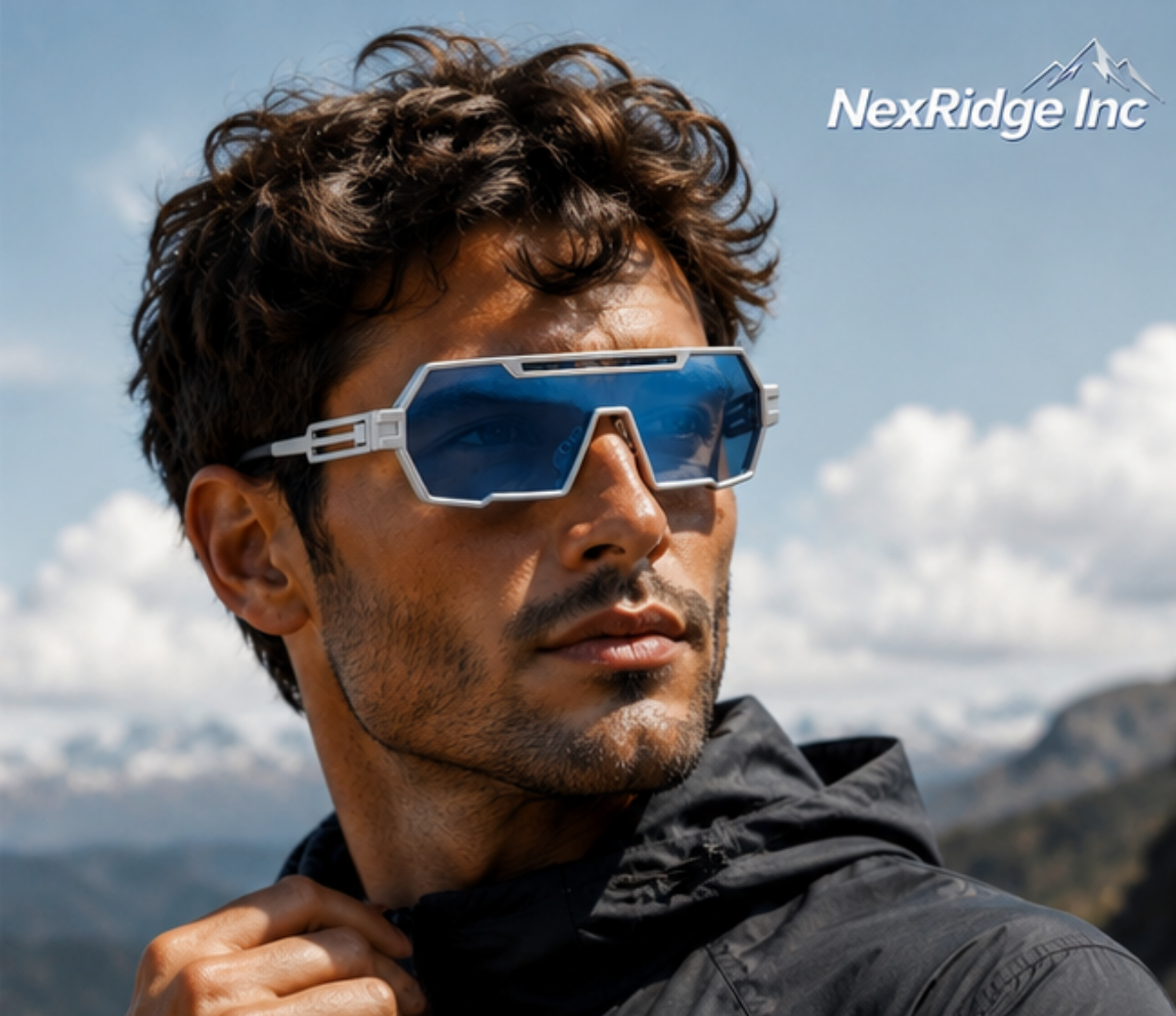 NexRidge Y2K Cyberpunk Silver Shield Sunglasses with Blue Lenses