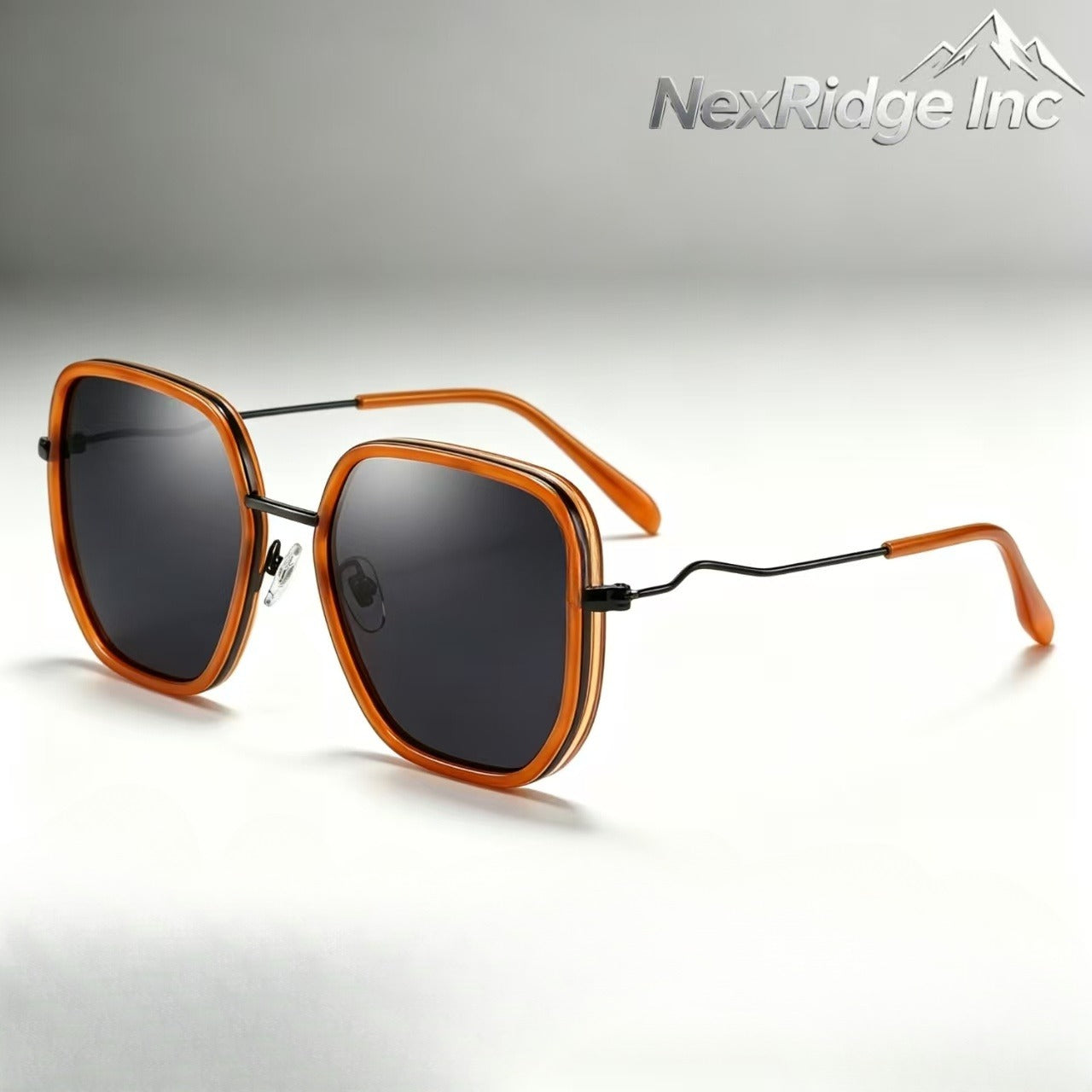 NexRidge Oversized Geometric Orange Translucent Sunglasses for Women