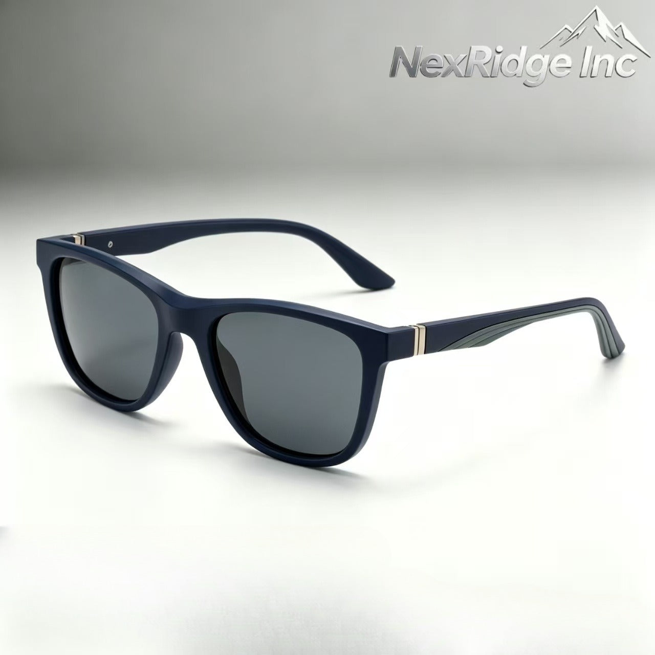 NexRidge Matte Navy Blue Sporty Square Sunglasses with Silver Accents