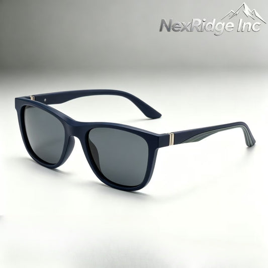 NexRidge Matte Navy Blue Sporty Square Sunglasses with Silver Accents