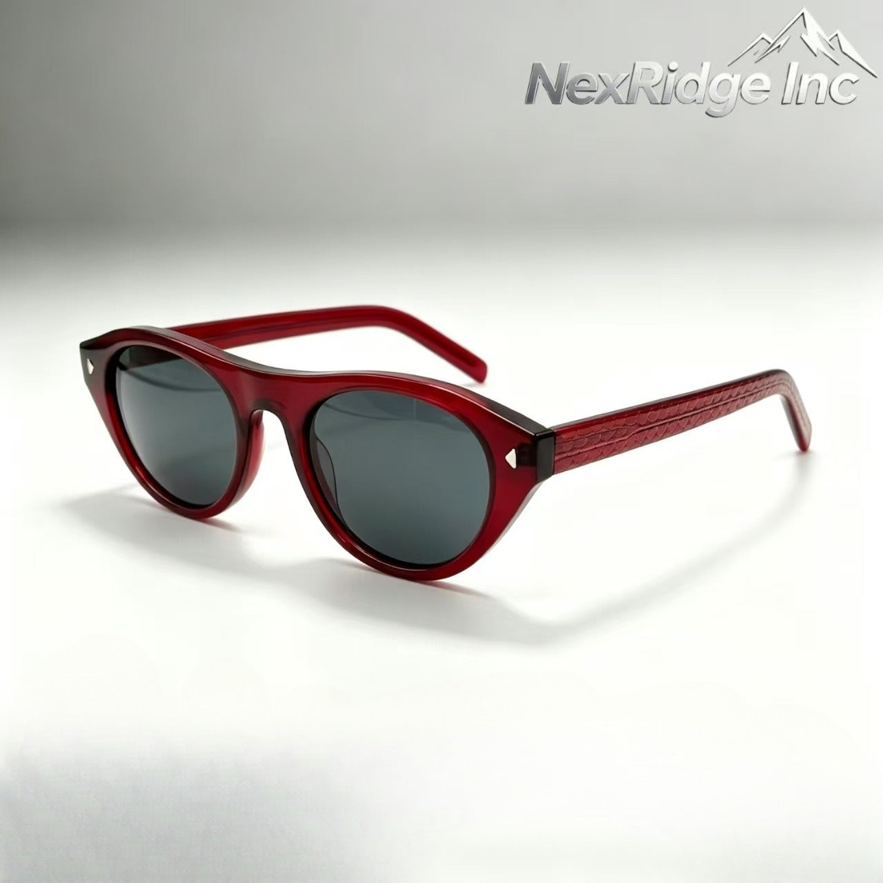 NexRidge Vintage Burgundy Round Sunglasses with Textured Temples