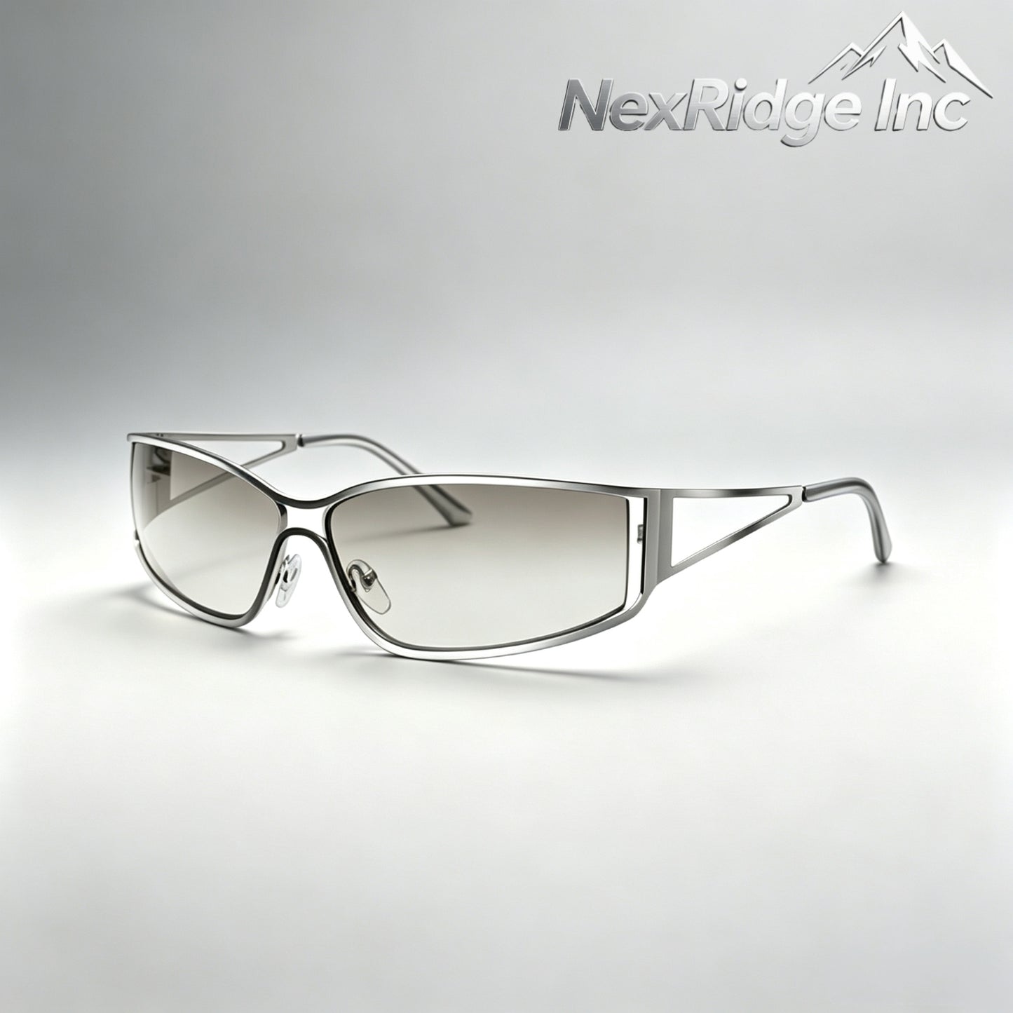 NexRidge Y2K Silver Metal Wrap Around Sunglasses with Cutout Temples