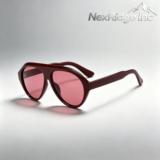 NexRidge Vintage Burgundy Flat Top Aviator Sunglasses with Pink Lenses