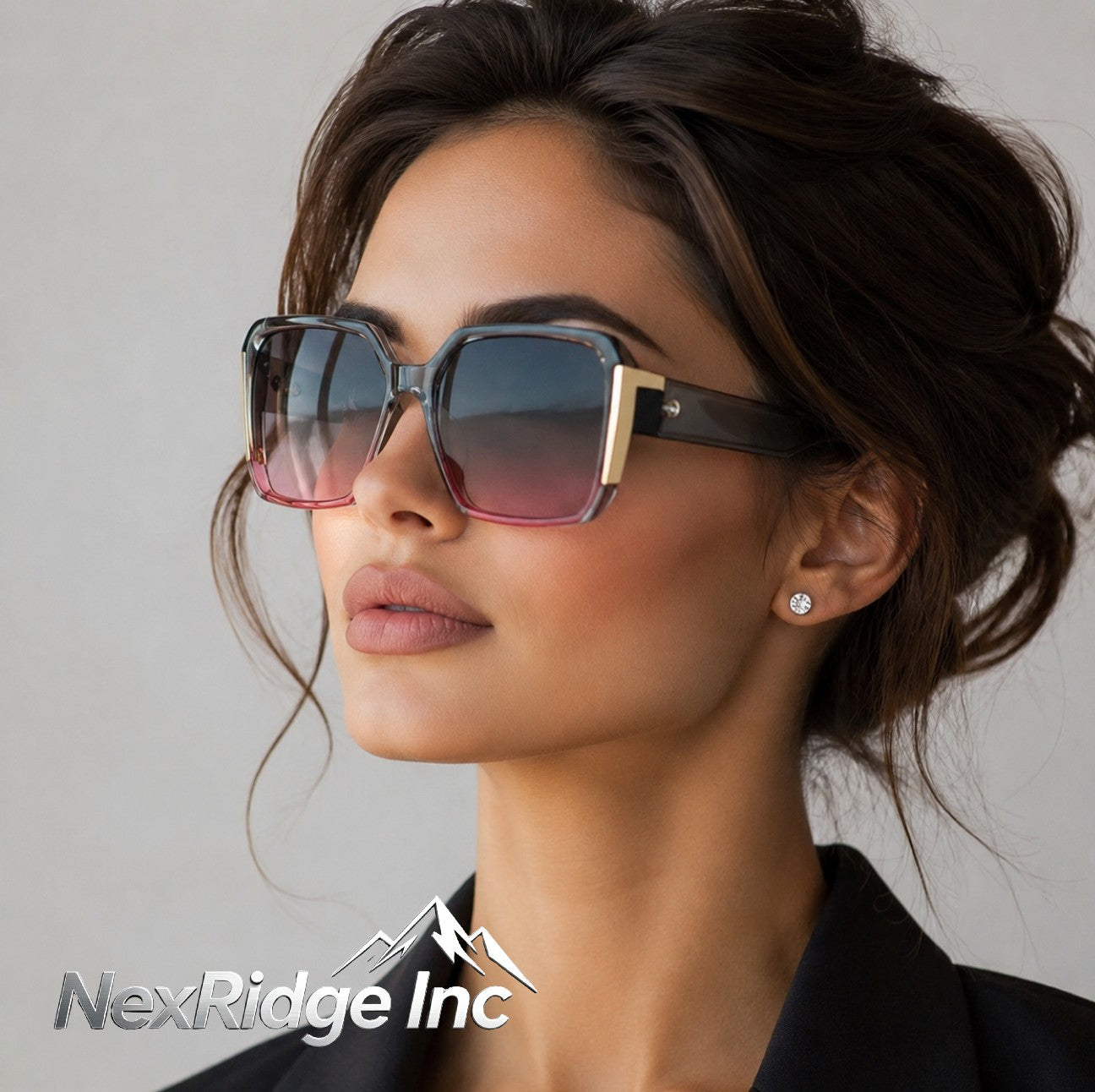 NexRidge Oversized Square Clear Grey Sunglasses with Pink Gradient Lenses