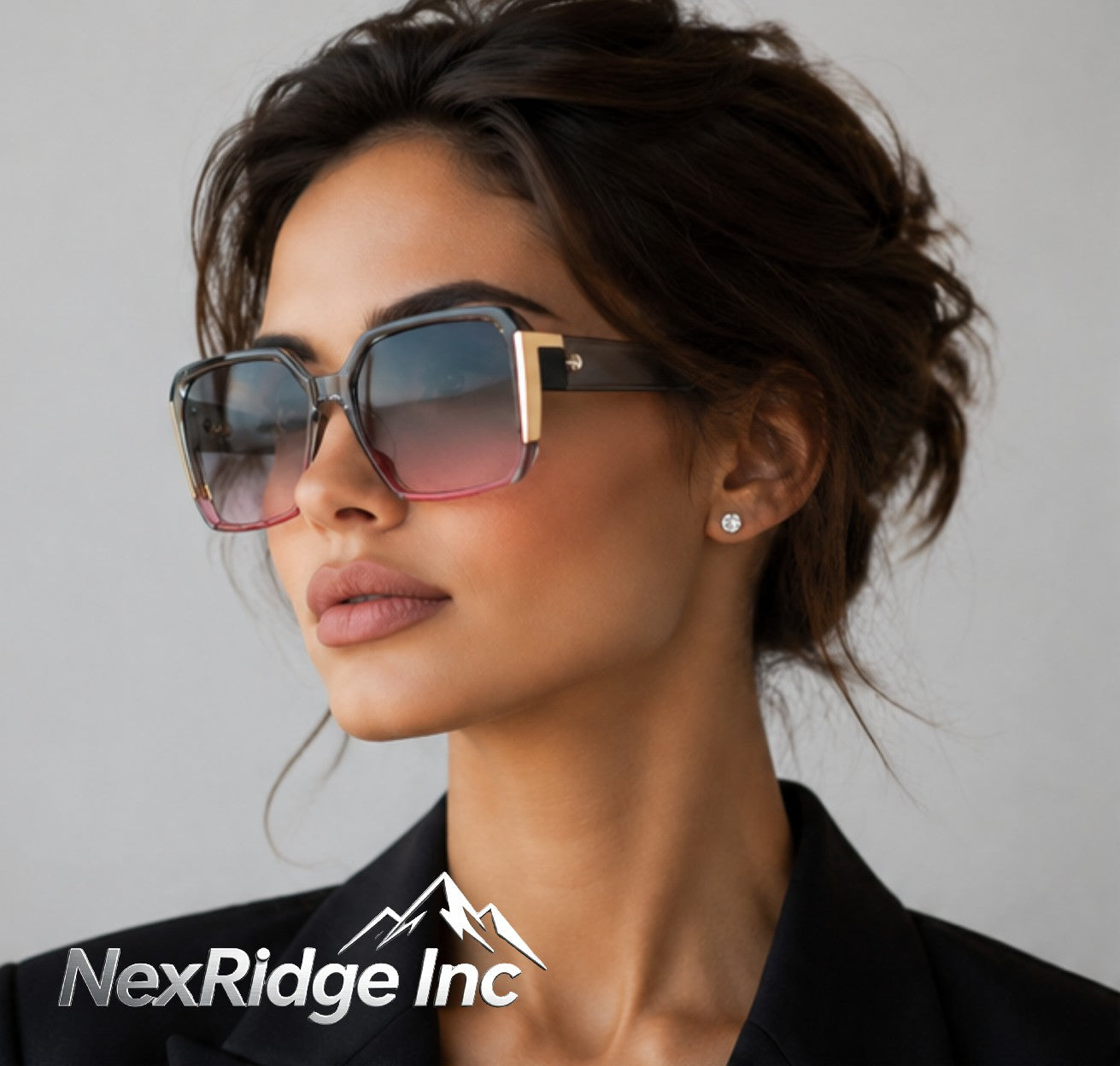 NexRidge Elegant Black and Gold Flat Top Shield Aviator Sunglasses