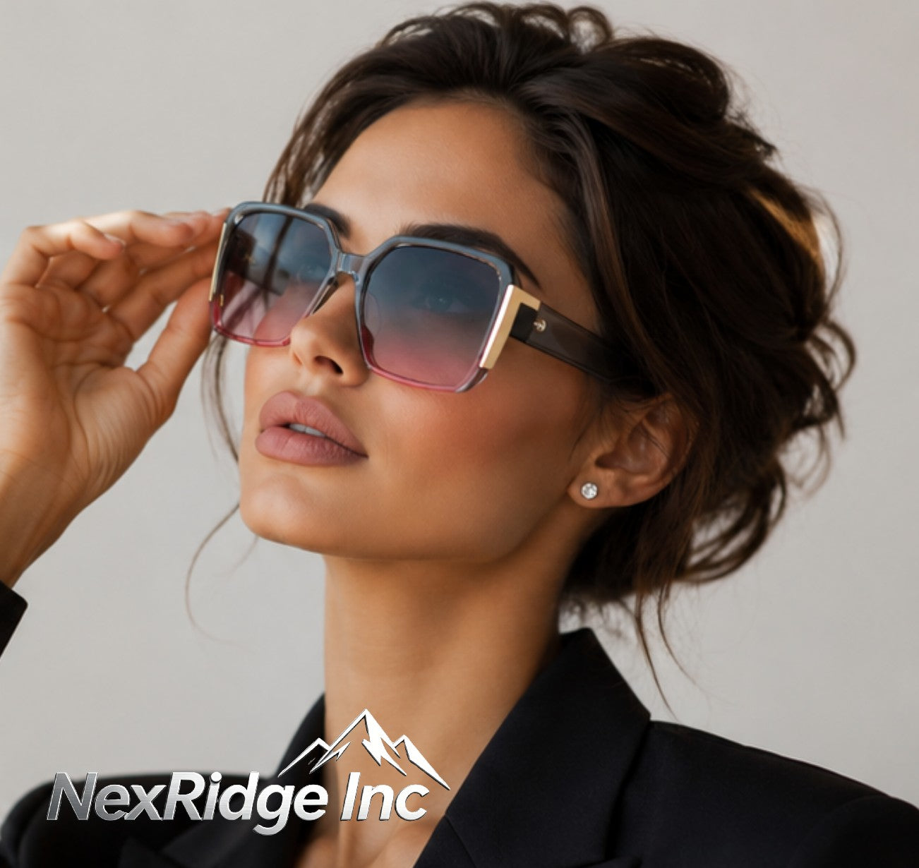 NexRidge Elegant Black and Gold Flat Top Shield Aviator Sunglasses