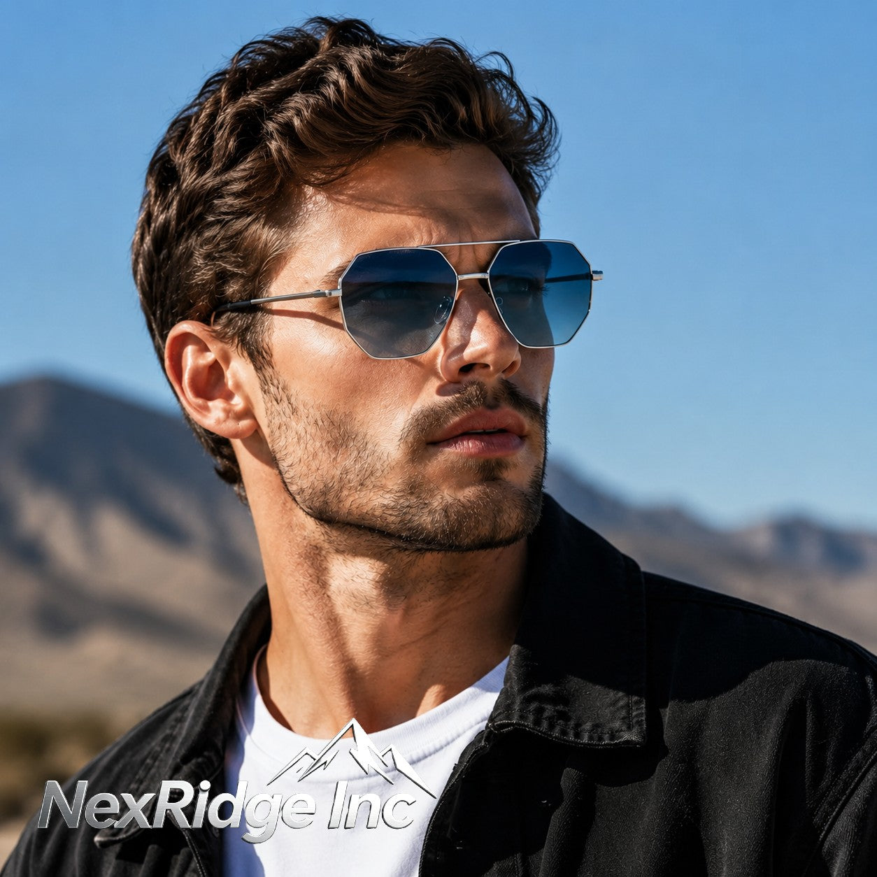 NexRidge Vintage Silver Metal Geometric Aviator Sunglasses with Gradient Blue Lenses