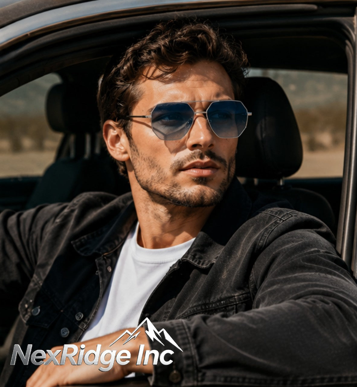 NexRidge Vintage Silver Metal Geometric Aviator Sunglasses with Gradient Blue Lenses