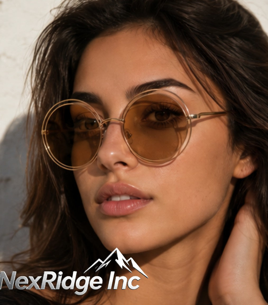 NexRidge Oversized Round Double Wire Frame Sunglasses with Gradient Brown Lenses