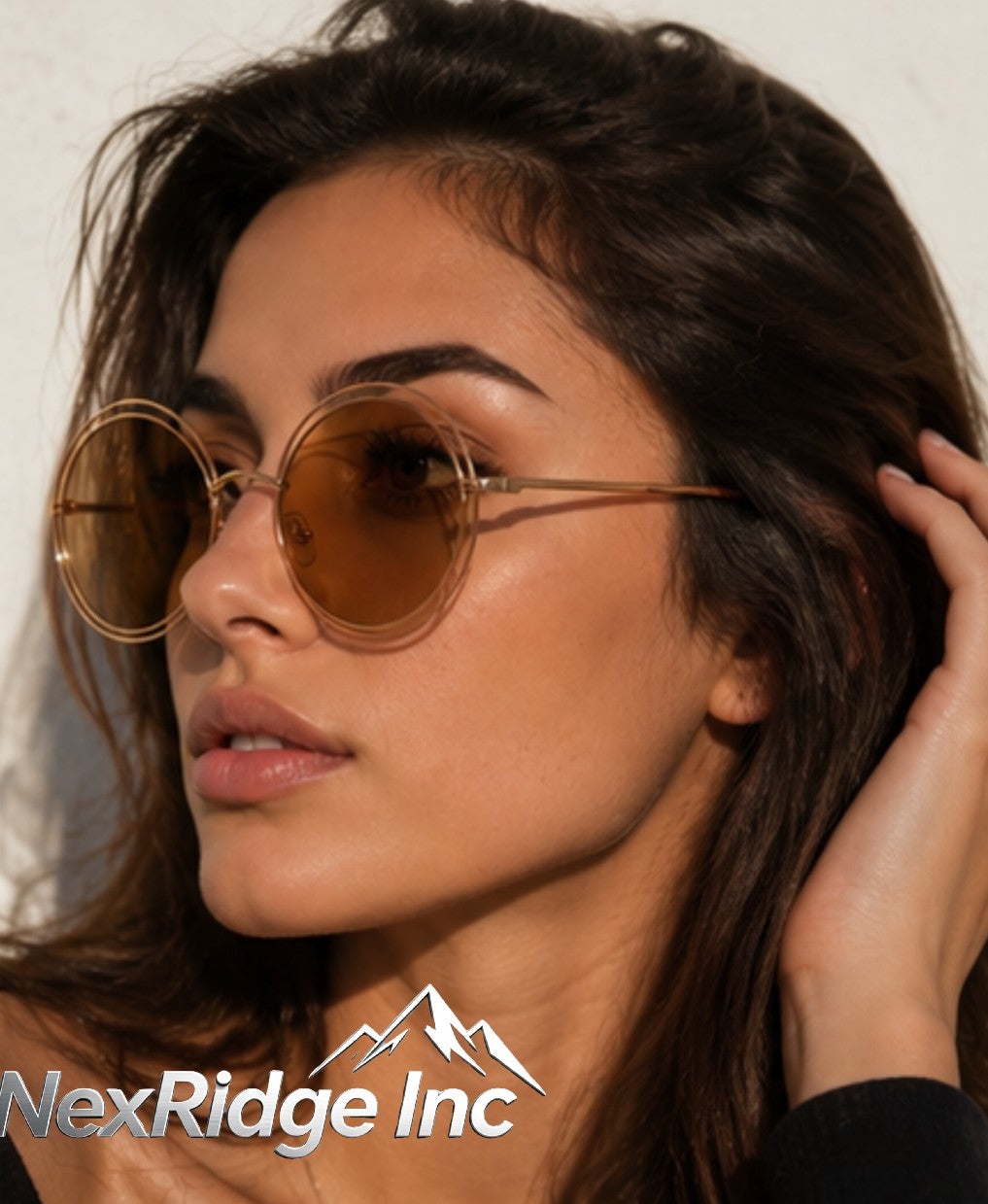 NexRidge Oversized Round Double Wire Frame Sunglasses with Gradient Brown Lenses