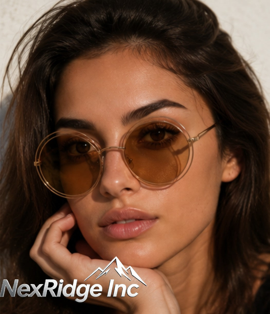 NexRidge Oversized Round Double Wire Frame Sunglasses with Gradient Brown Lenses