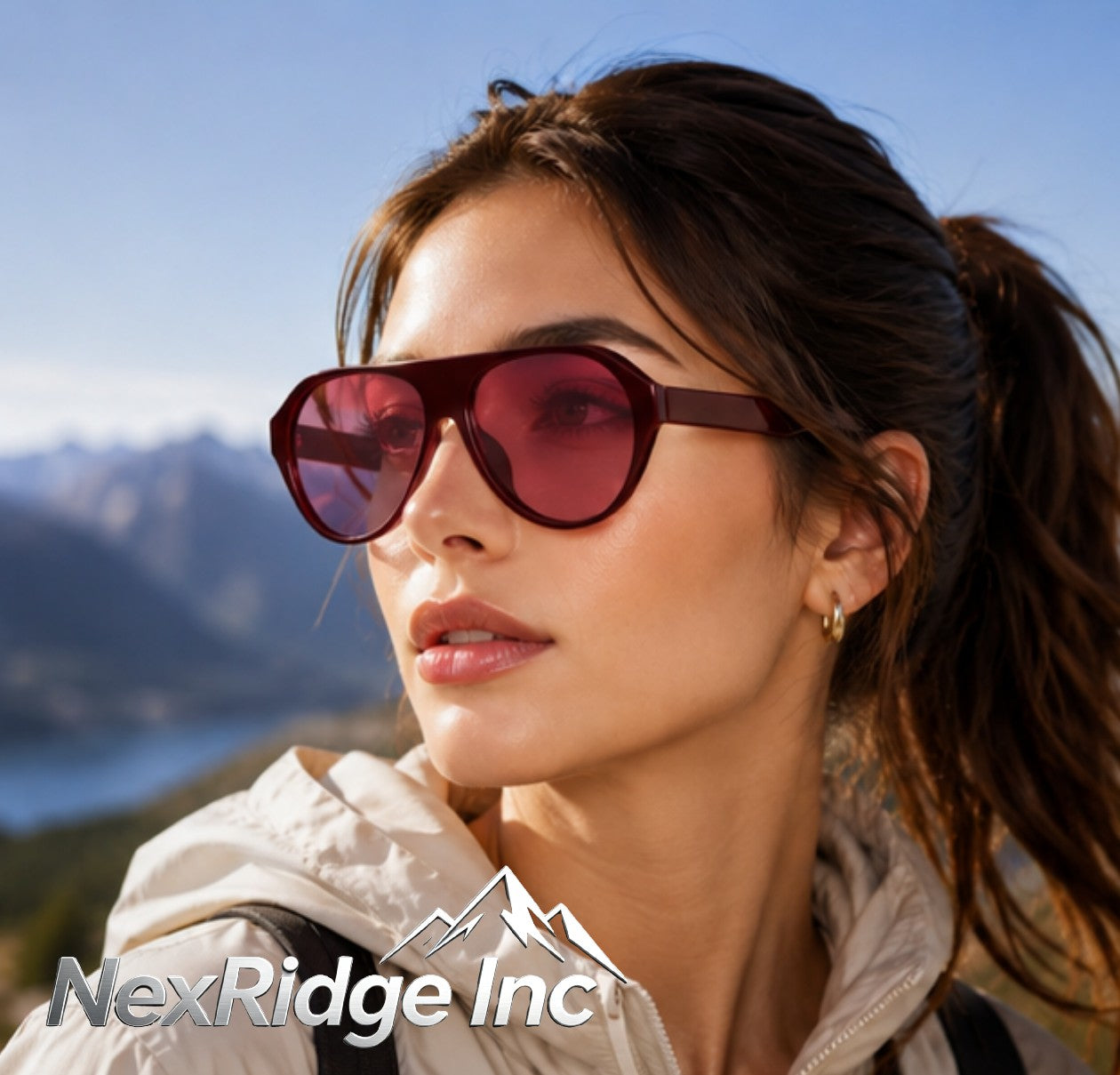 NexRidge Vintage Burgundy Flat Top Aviator Sunglasses with Pink Lenses