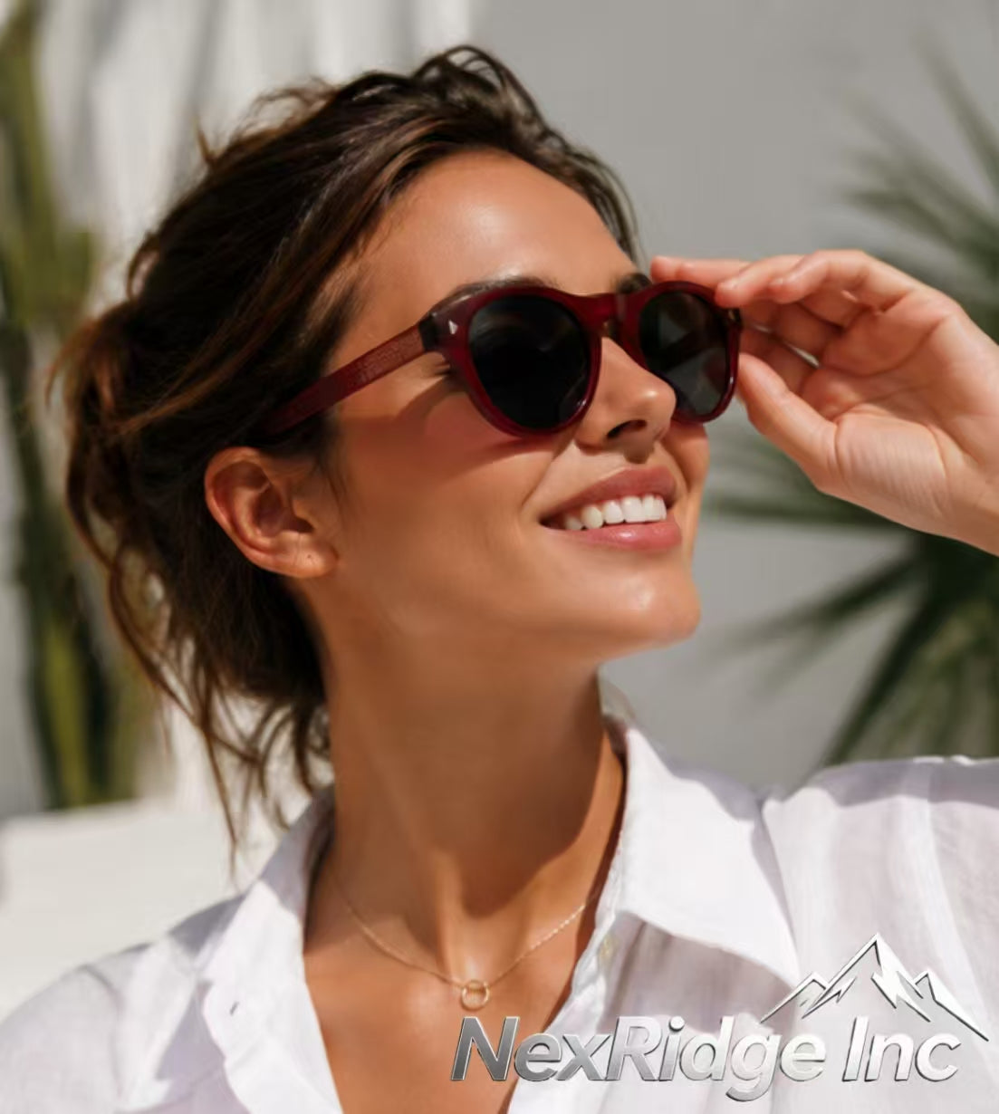 NexRidge Vintage Burgundy Round Sunglasses with Textured Temples