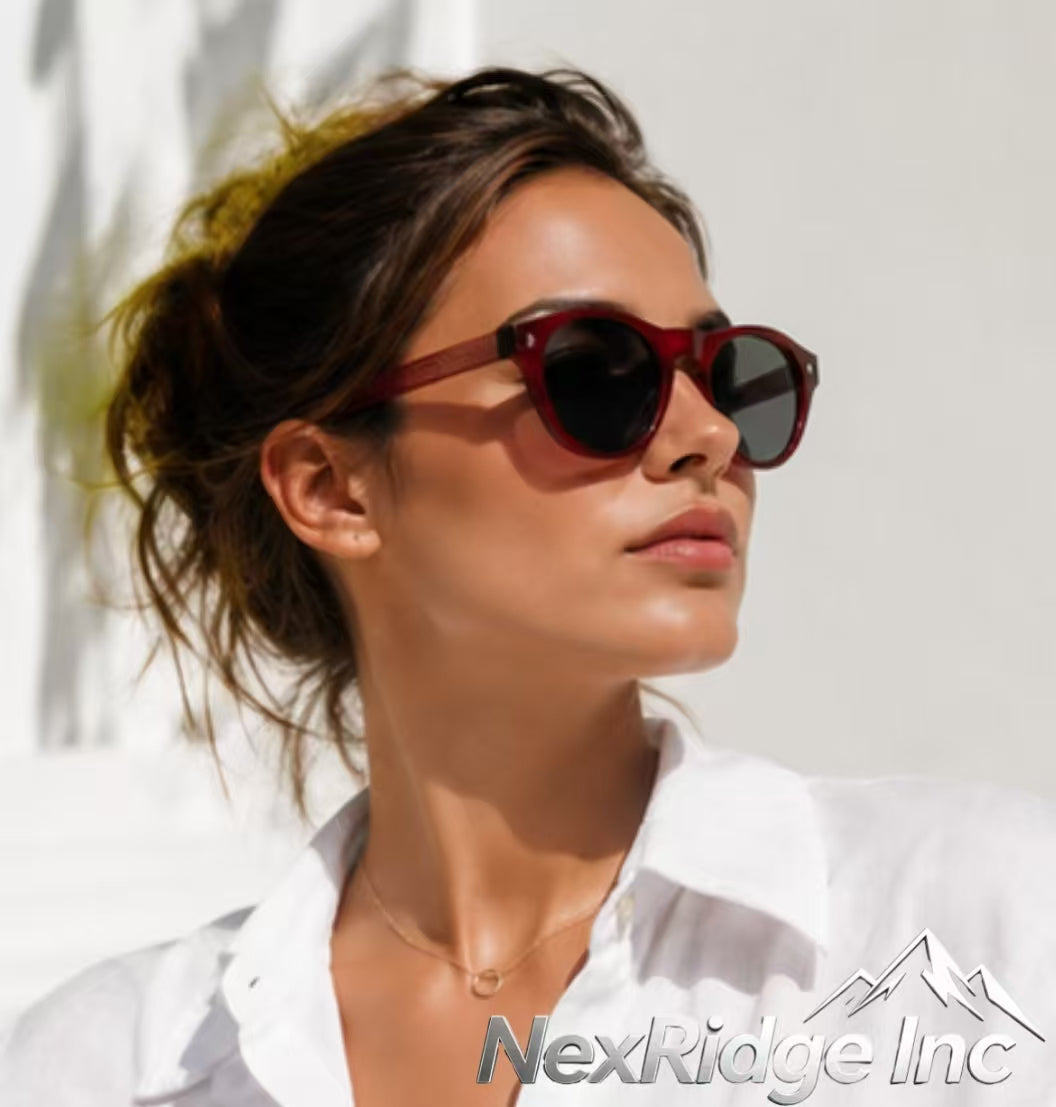 NexRidge Vintage Burgundy Round Sunglasses with Textured Temples