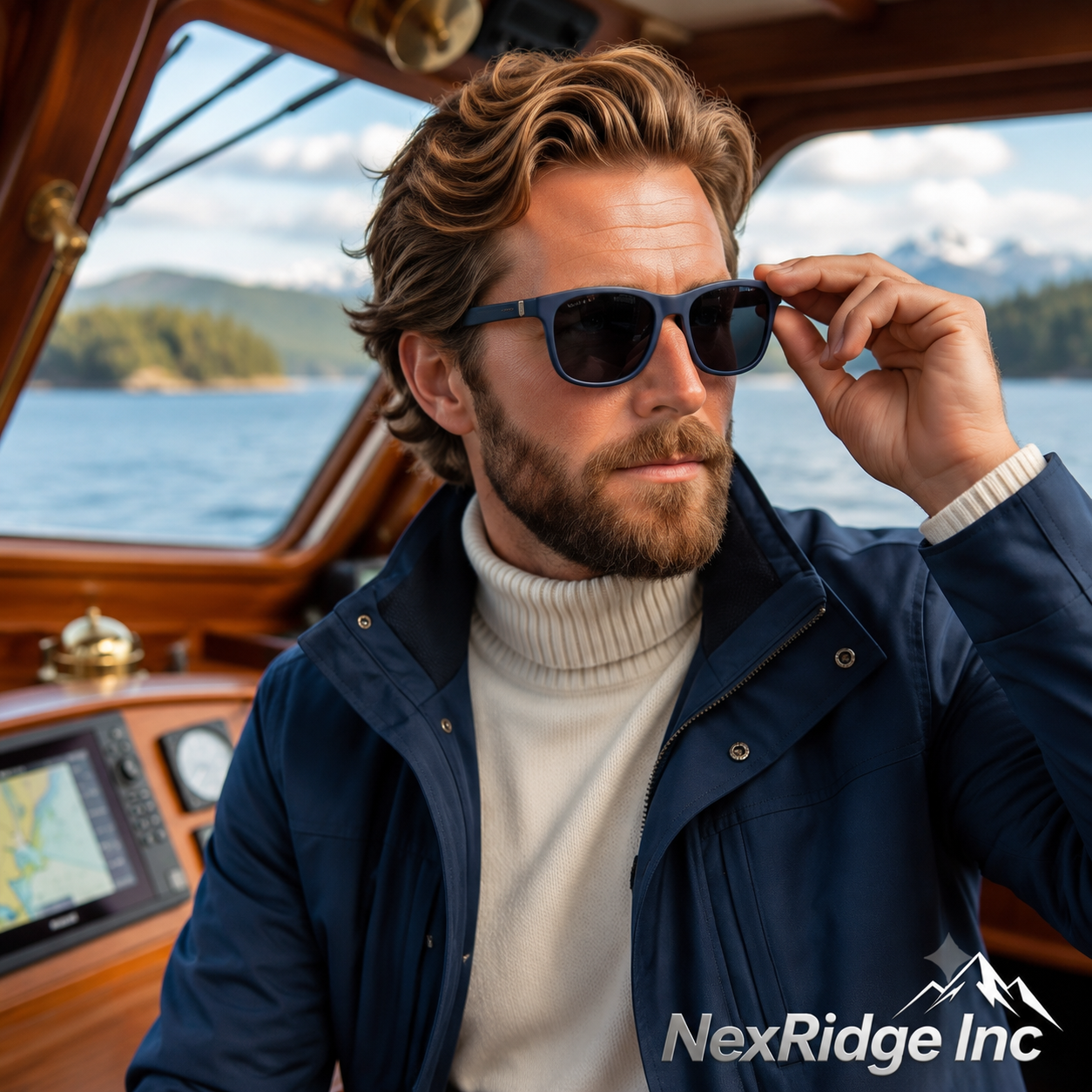 NexRidge Matte Navy Blue Sporty Square Sunglasses with Silver Accents