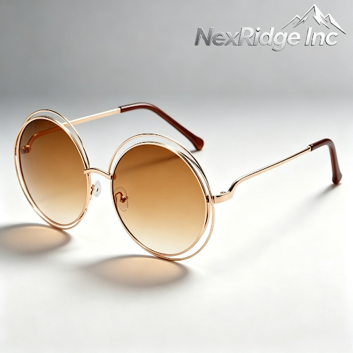 NexRidge Oversized Round Double Wire Frame Sunglasses with Gradient Brown Lenses