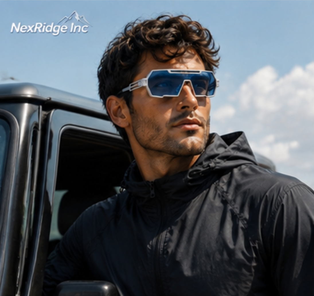 NexRidge Y2K Cyberpunk Silver Shield Sunglasses with Blue Lenses