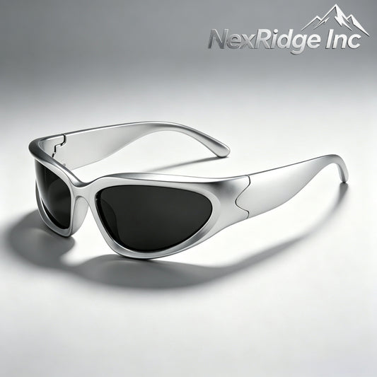 NexRidge Chunky Silver Metallic Wrap Around Sports Sunglasses