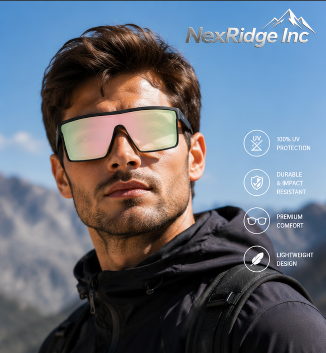 NexRidge Matte Black Flat Top Shield Sunglasses with Pink Mirrored Lenses