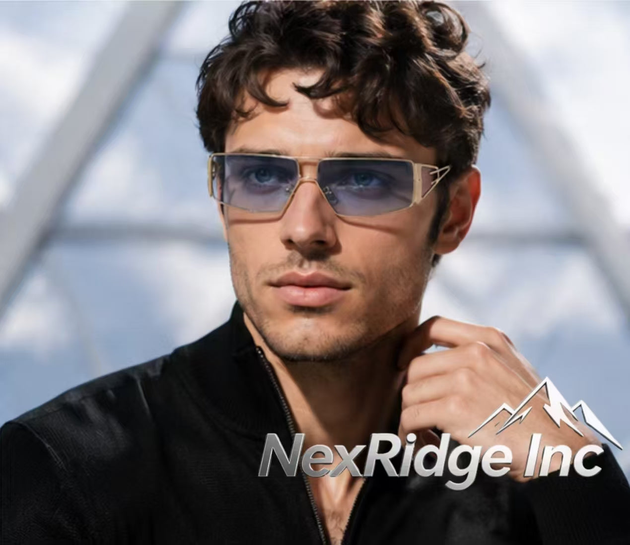 NexRidge Y2K Futuristic Gold Shield Sunglasses with Light Blue Tinted Lenses