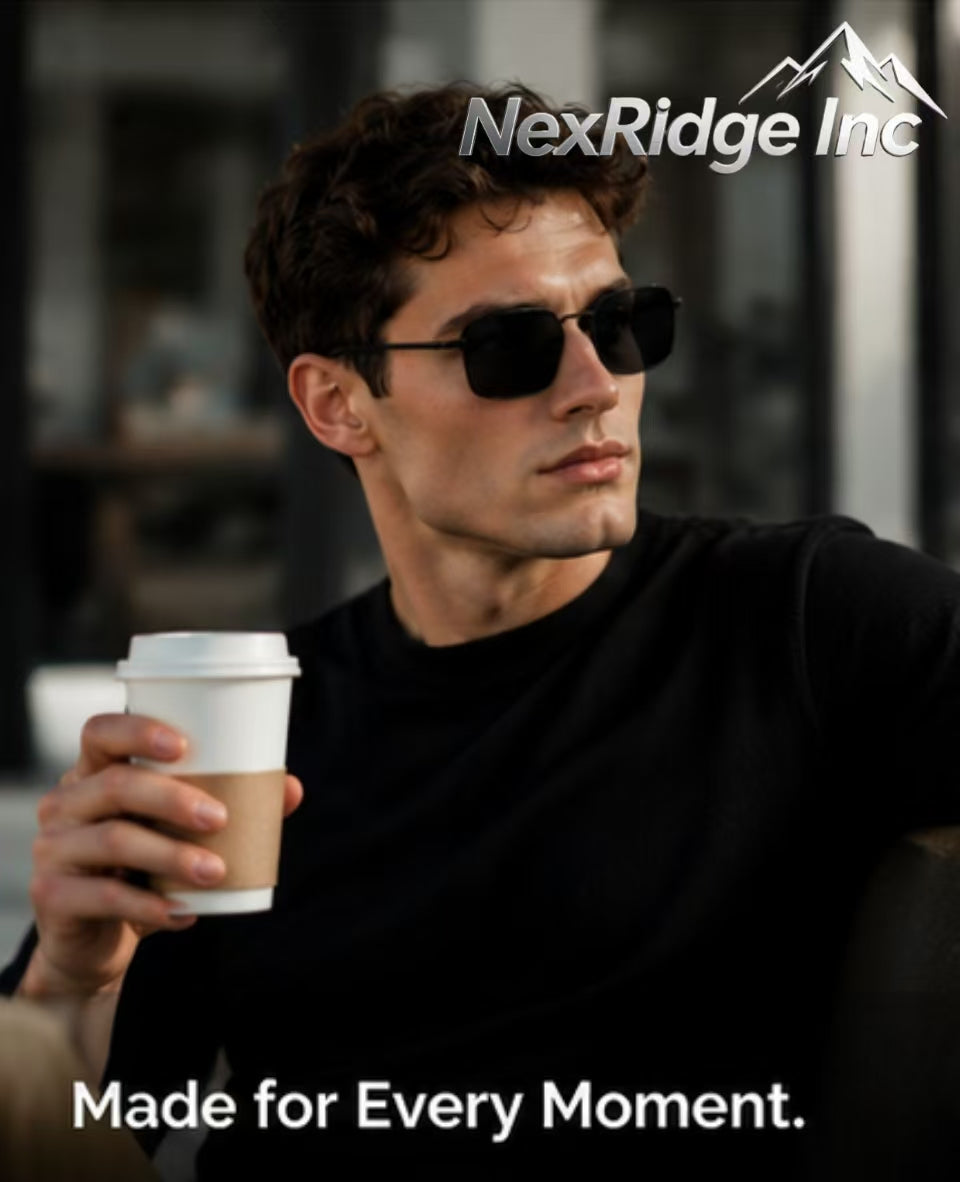 NexRidge 90s Retro Small Black Rectangular Metal Frame Sunglasses