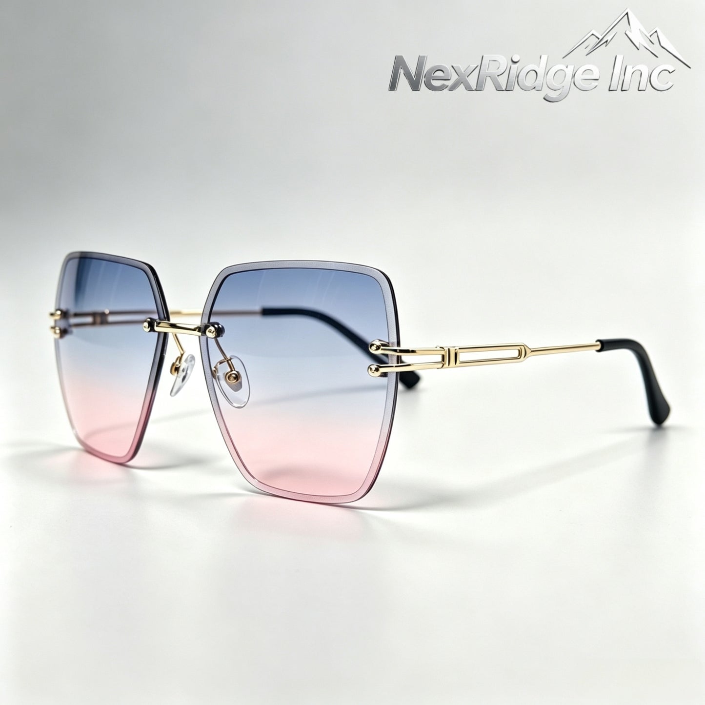 NexRidge Elegant Rimless Square Sunglasses with Blue to Pink Gradient Lenses