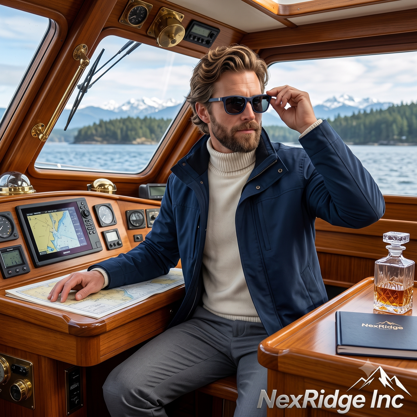 NexRidge Matte Navy Blue Sporty Square Sunglasses with Silver Accents