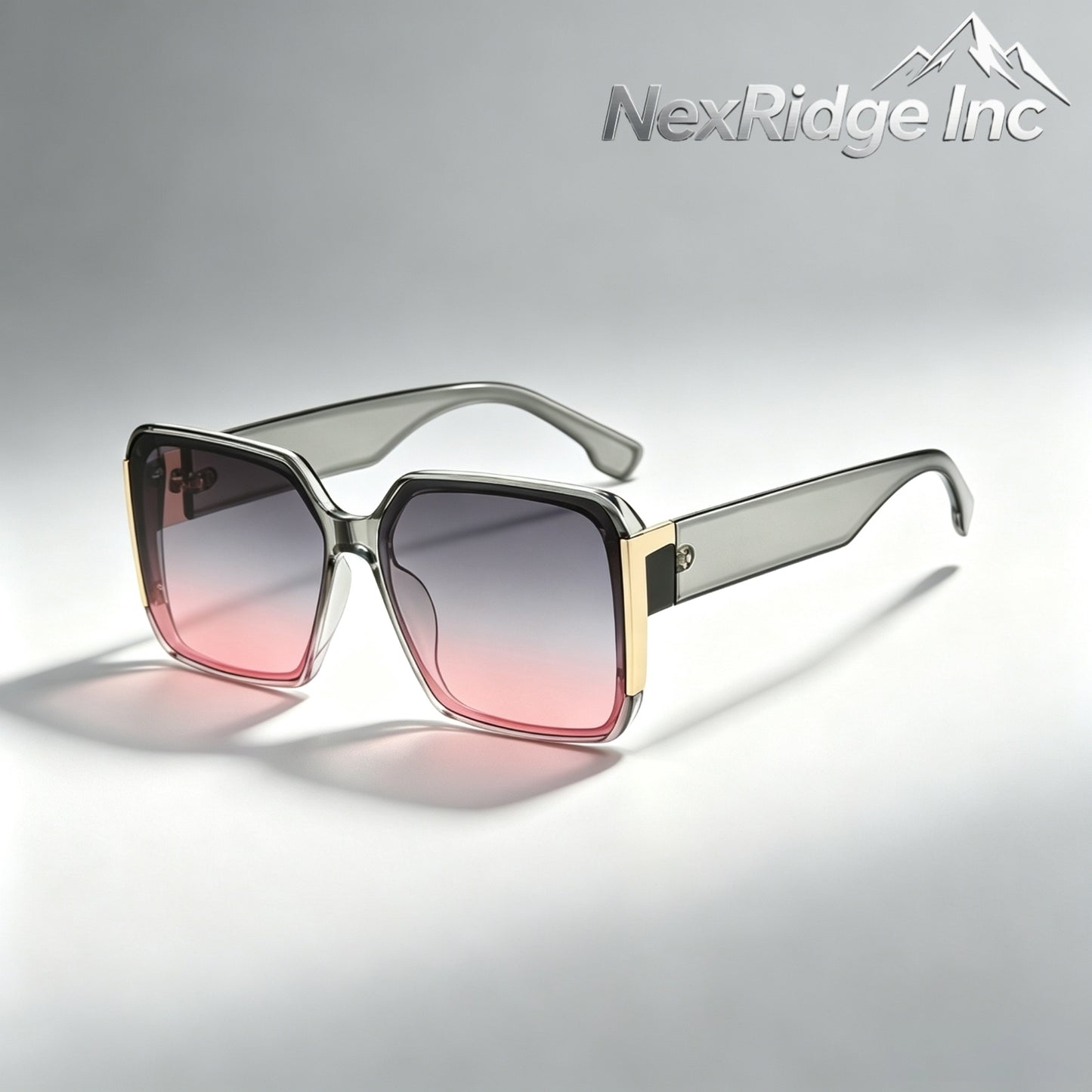 NexRidge Elegant Black and Gold Flat Top Shield Aviator Sunglasses