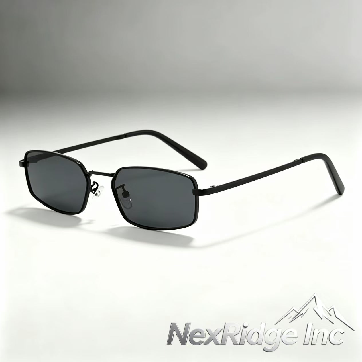 NexRidge 90s Retro Small Black Rectangular Metal Frame Sunglasses