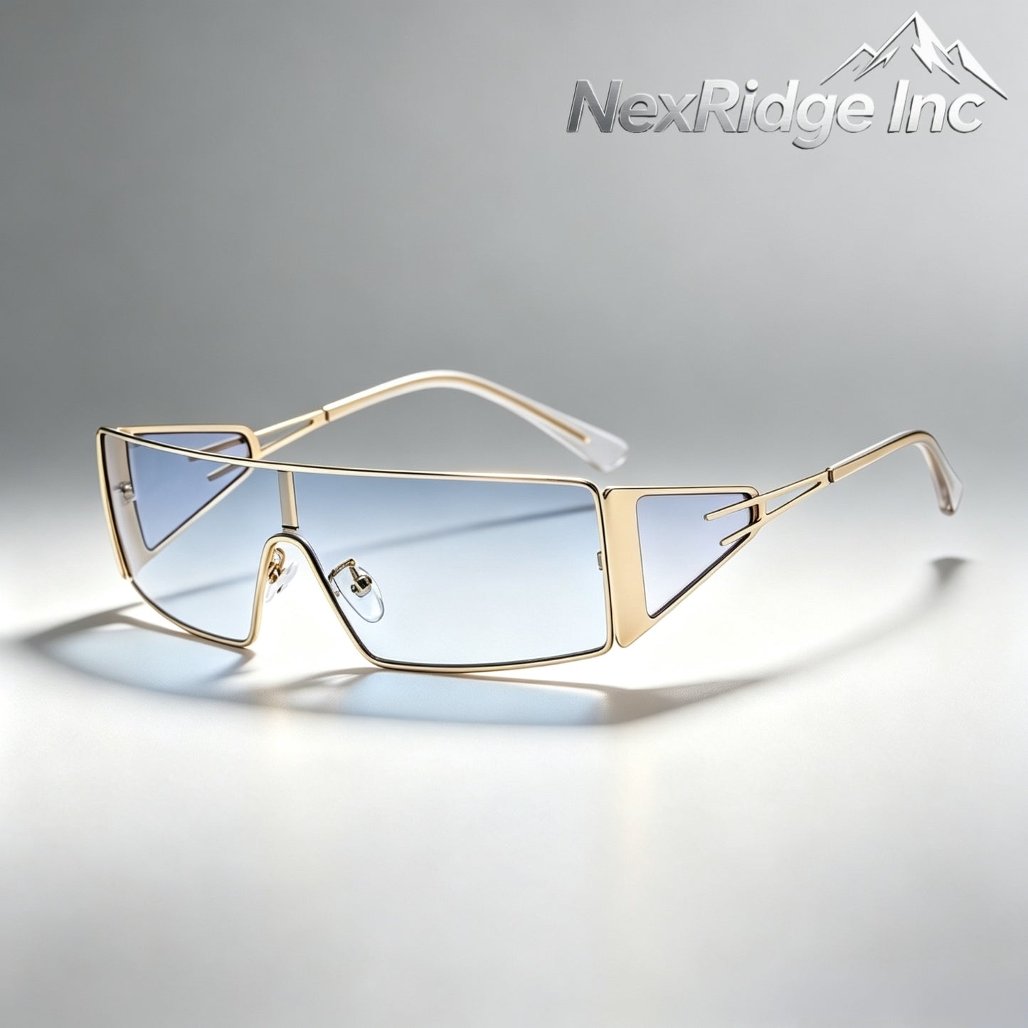 NexRidge Y2K Futuristic Gold Shield Sunglasses with Light Blue Tinted Lenses