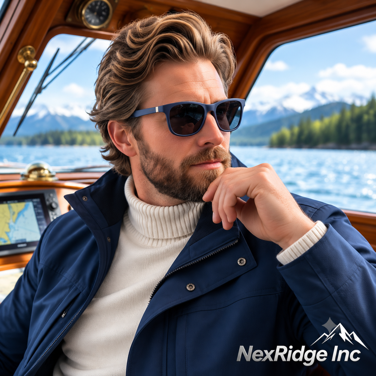 NexRidge Matte Navy Blue Sporty Square Sunglasses with Silver Accents