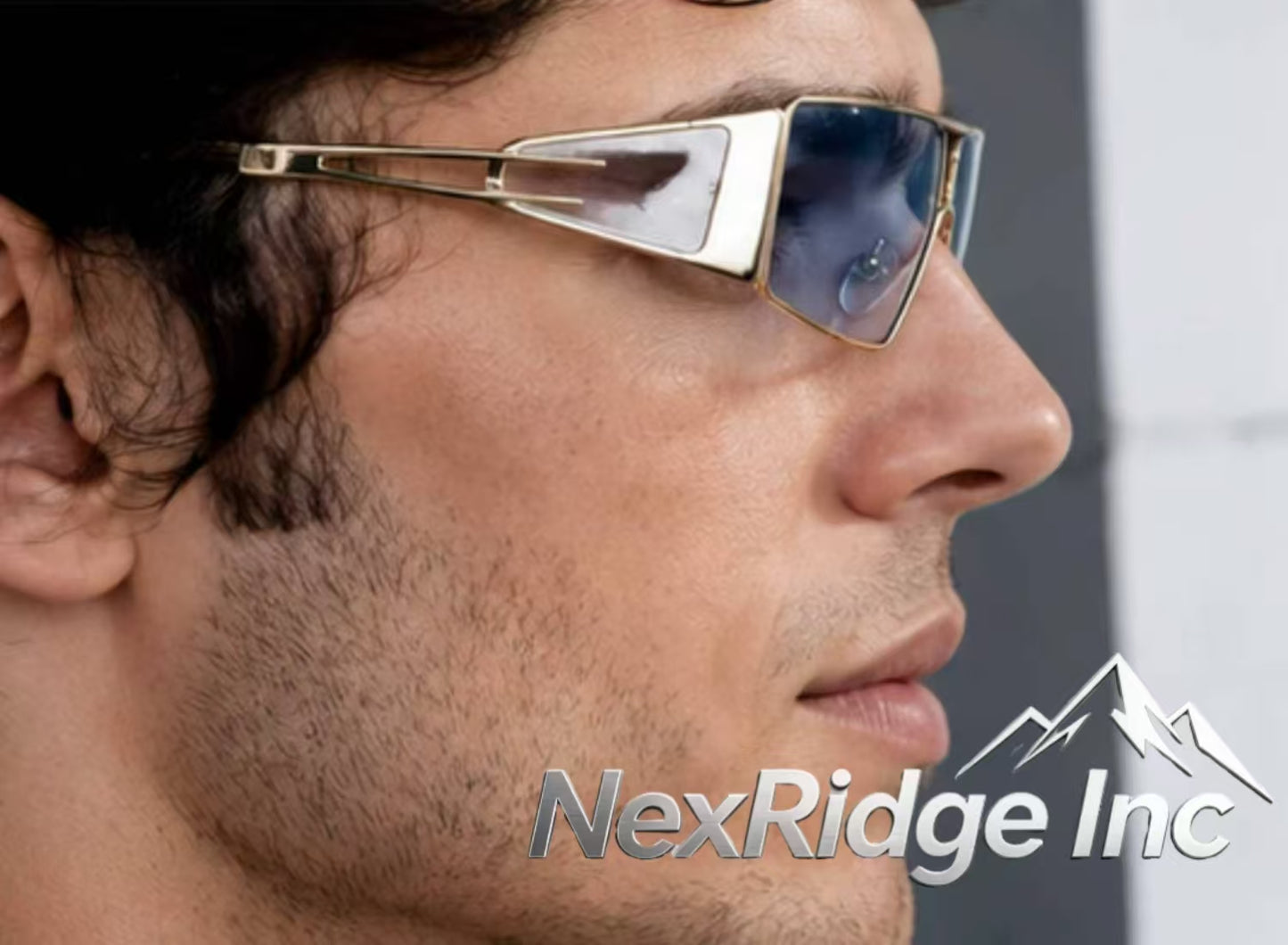 NexRidge Y2K Futuristic Gold Shield Sunglasses with Light Blue Tinted Lenses