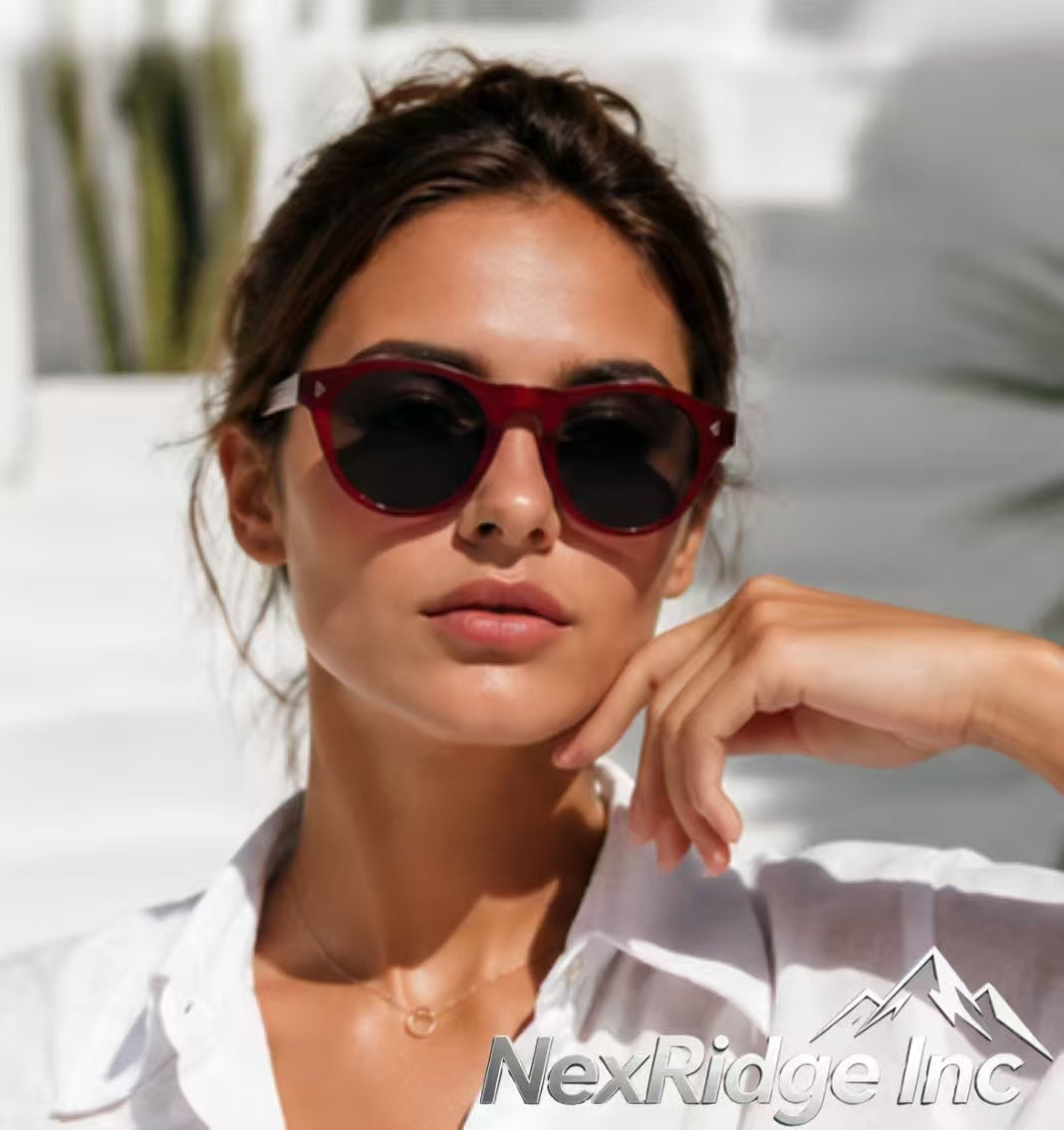 NexRidge Vintage Burgundy Round Sunglasses with Textured Temples
