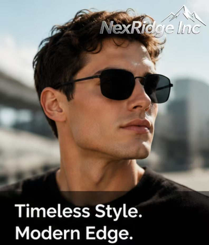 NexRidge 90s Retro Small Black Rectangular Metal Frame Sunglasses